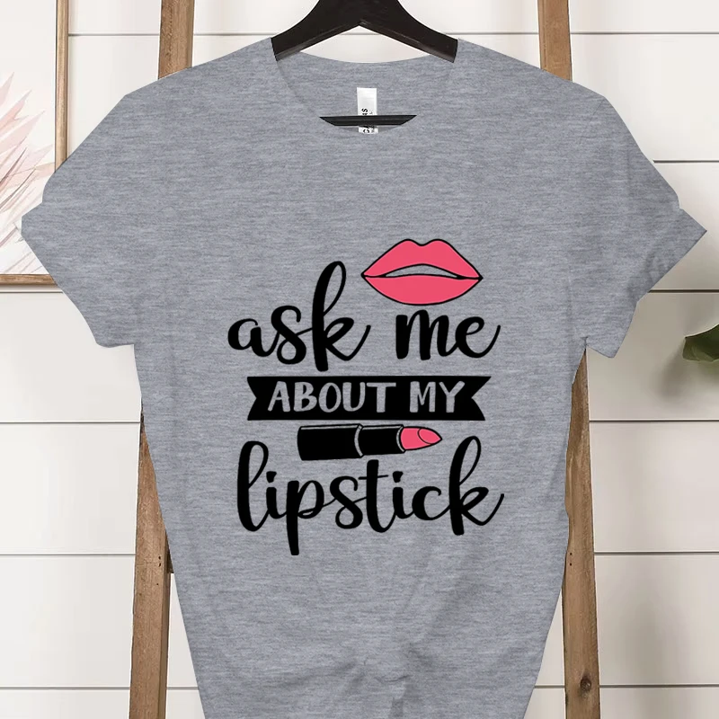 Fashion Lipstick Lips Print Women T-shirt Harajuku Short Sleeve Shirt 