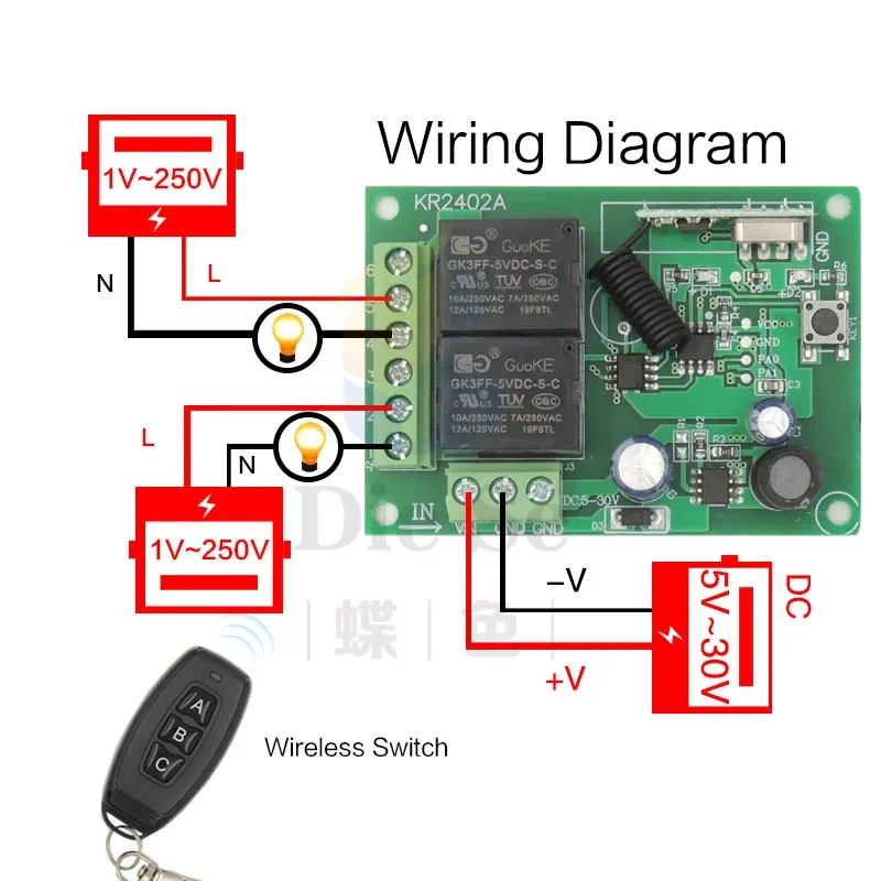 433Mhz Telecomando Universale Senza Fili di Controllo di CC 5V ~ 30V 10A 2CH Relè rf Ricevitore e Trasmettitore per elettrico tende \ porta Scorrevole