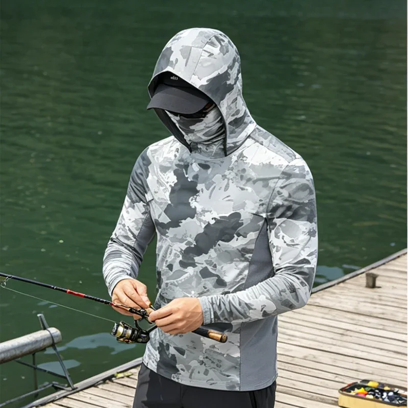 2026Riding Tops Wear Gray Fishing Shirt UPF 50+ Running T-shirt Beach Gear Hoodies Run Quik Dry Outdoor Sports Clothing