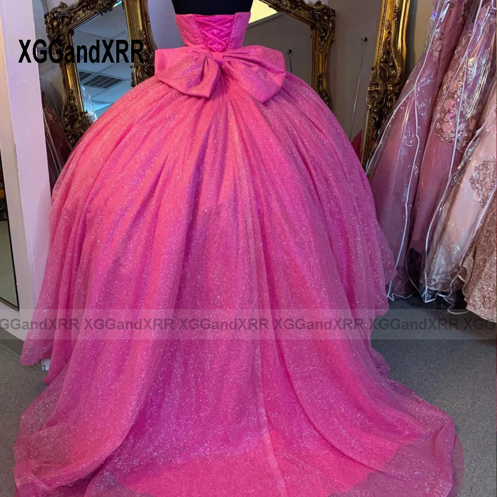 Echte Fuchsia Quinceanrea Jurken 2023 Elegante Sweetheart Big Strik Baljurk Baljurk Sweet 15 16 Prinses Optocht Gala