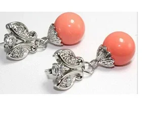 

Hot sell Noble- hot sell new - shitou Pink Coral Beads White natural stone Crystal Butterfly Earrings