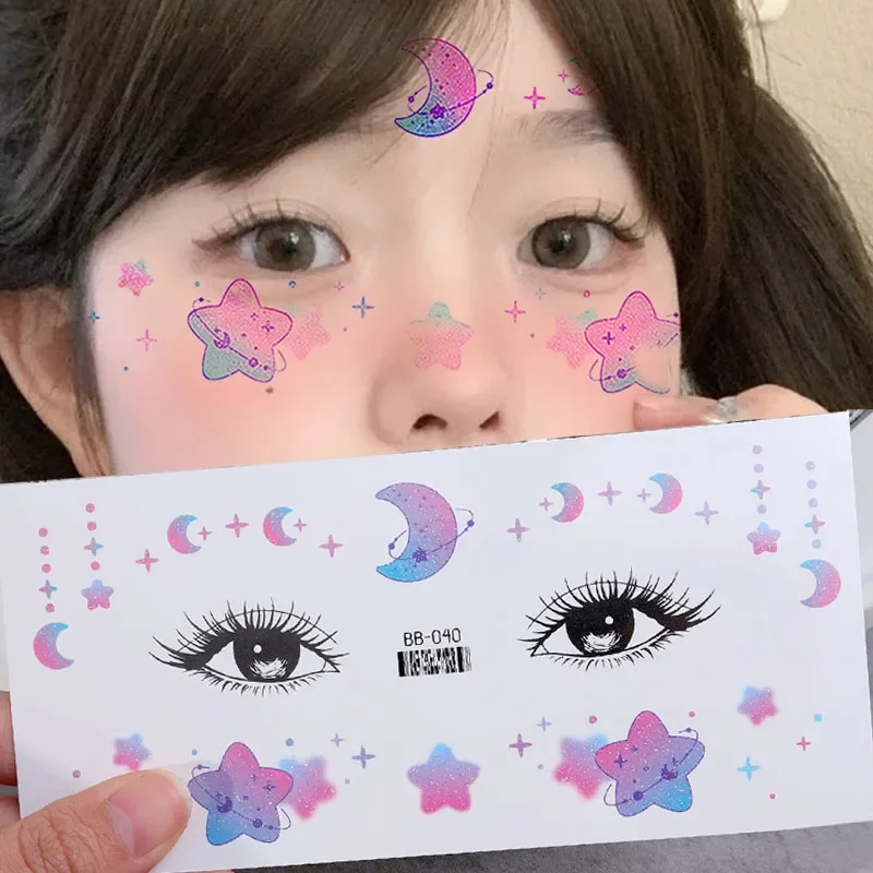 Heart Flower Star Temporary Face Tattoo Sticker Waterproof Lasting Fake Sticker Forehead Eye Music Festival Face Makeup Stickers