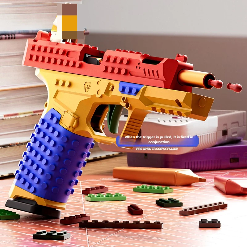 Pistolet z klocków, wystrzeliwujący nabój, strzelający ciągle, airsoftowy, z efektem blowback, pusty, wiszący pistolet-zabawka, do użytku na zewnątrz, do gier CS