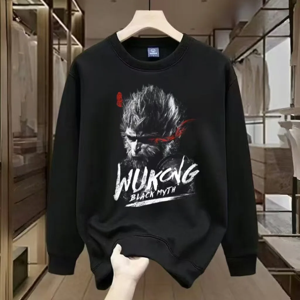 Black Myth Wukong Sun Wukong Game Cosplay Costume Casual Versatile Crew Neck Hoodie Autumn And Winter Top Halloween Party Suits