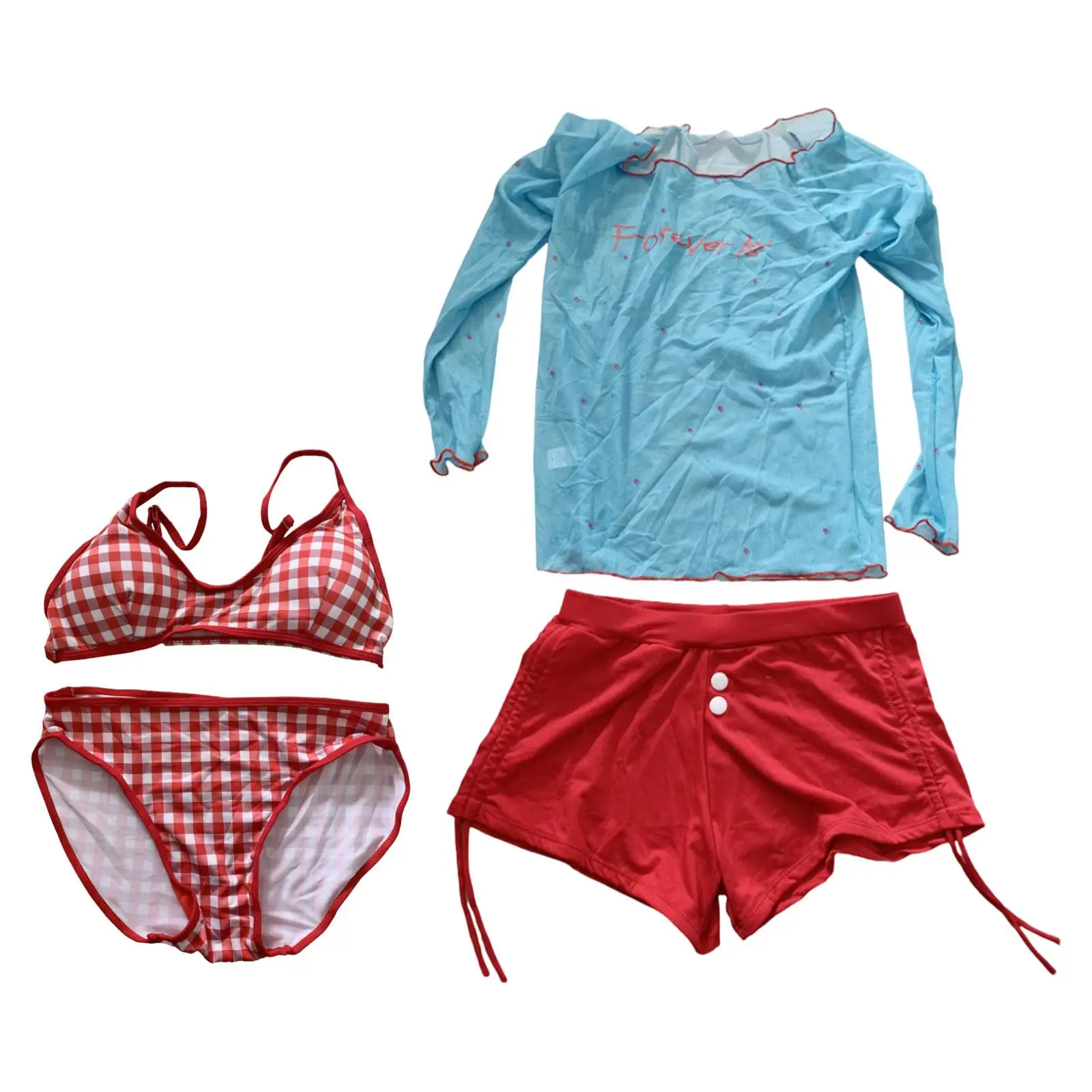 Lady Summer Beachwear Four Piece Bikini Suits Stylish Blue Top Shorts Swimwear for Vacation Outfits