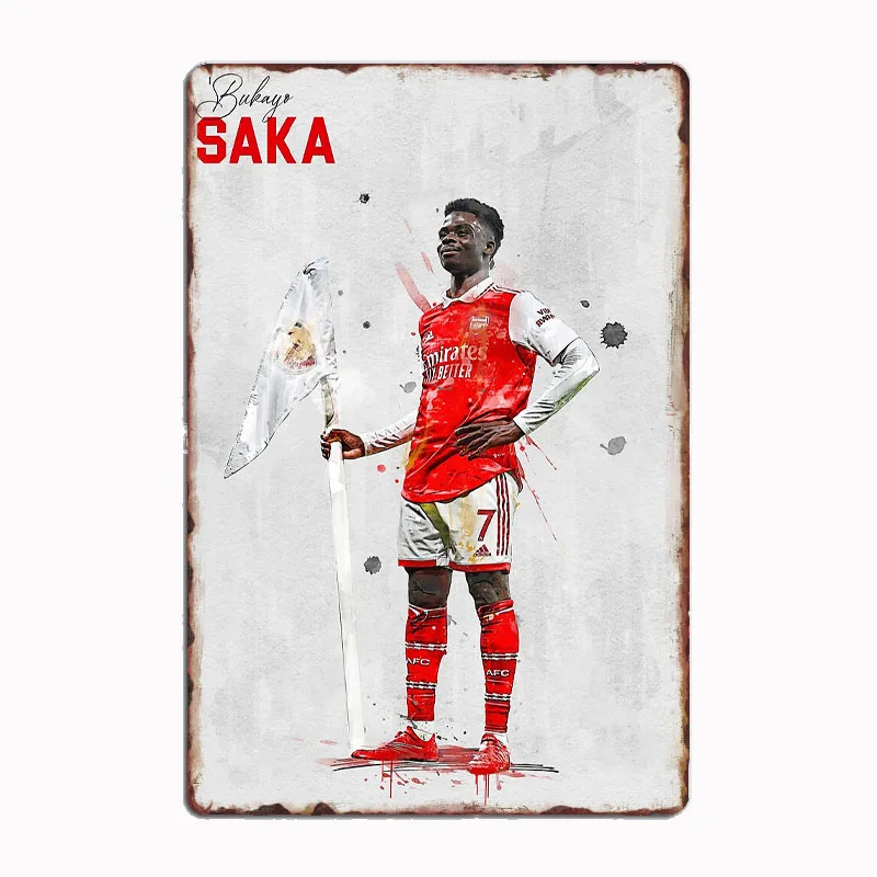 

Bukayo Saka Celebrates Poster Football Player Retro Metal Sign Club Indoor Room Decor Custom Tin Home Wall Decor