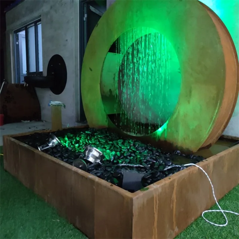 

【Popular】EXW Corten Steel Moon Gate Water Feature Rust Finish Outdoor Fountain With Circular De n For Garden Landscape Decor