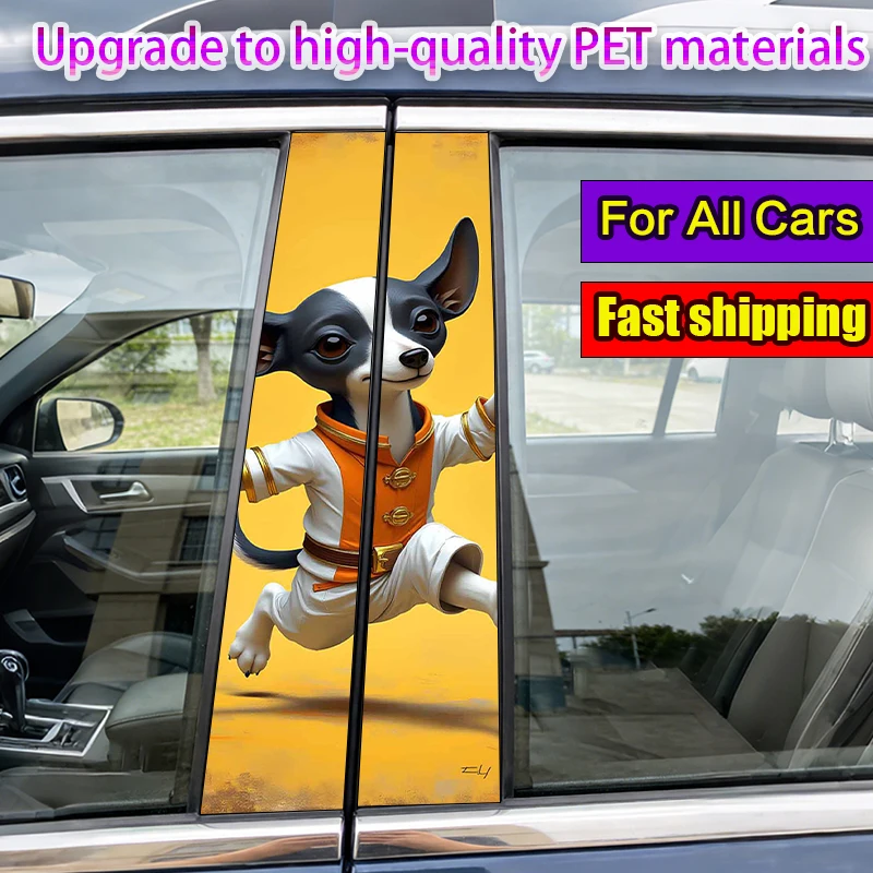 

2-Pack Car Pillar Stickers Cartoon Chihuahua Vinyl Waterproof and Sunproof Protective Sticker
