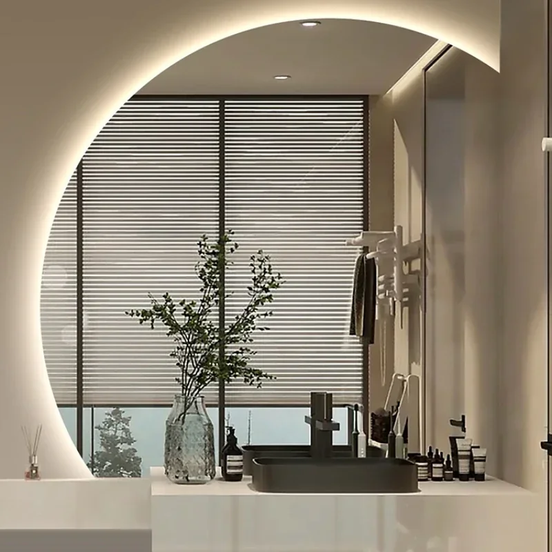 Large Wall Bath Mirrors Shower Shaving Led Light Vanity Toiletries Mirroring Adhesive Decorative Mirror Color Changing Round