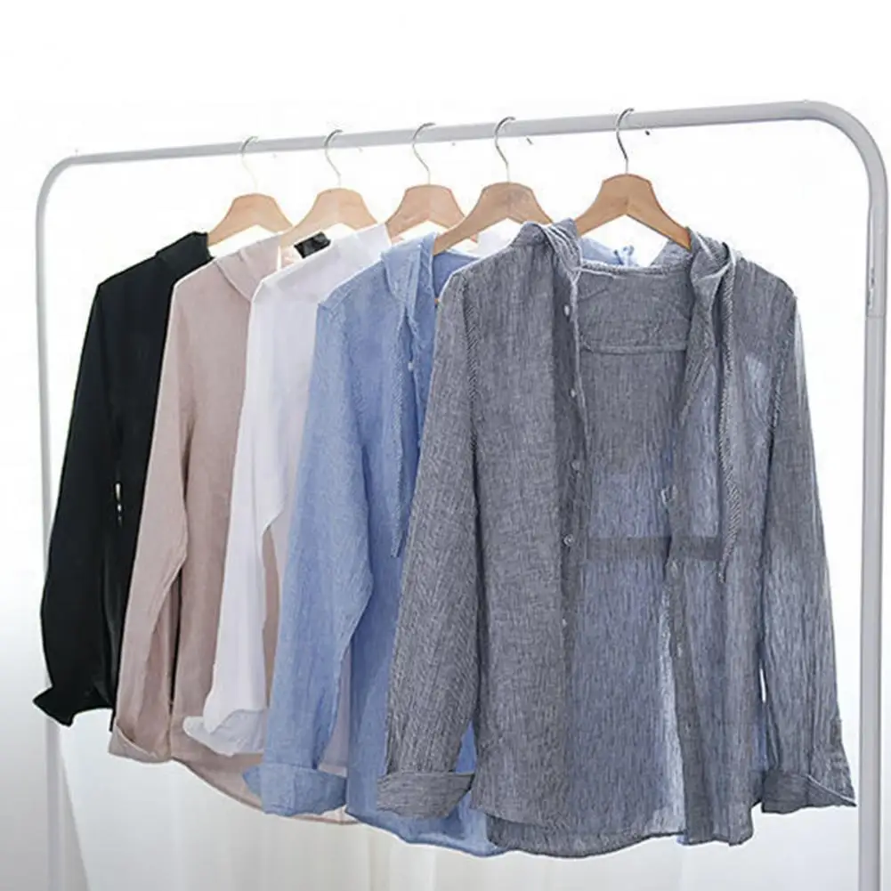 Cotton Shirt Men Summer Shirt Sun Protection Anti-UV Long Sleeve Hooded Drawstring Single-breasted Breathable Cardigan Coat Top
