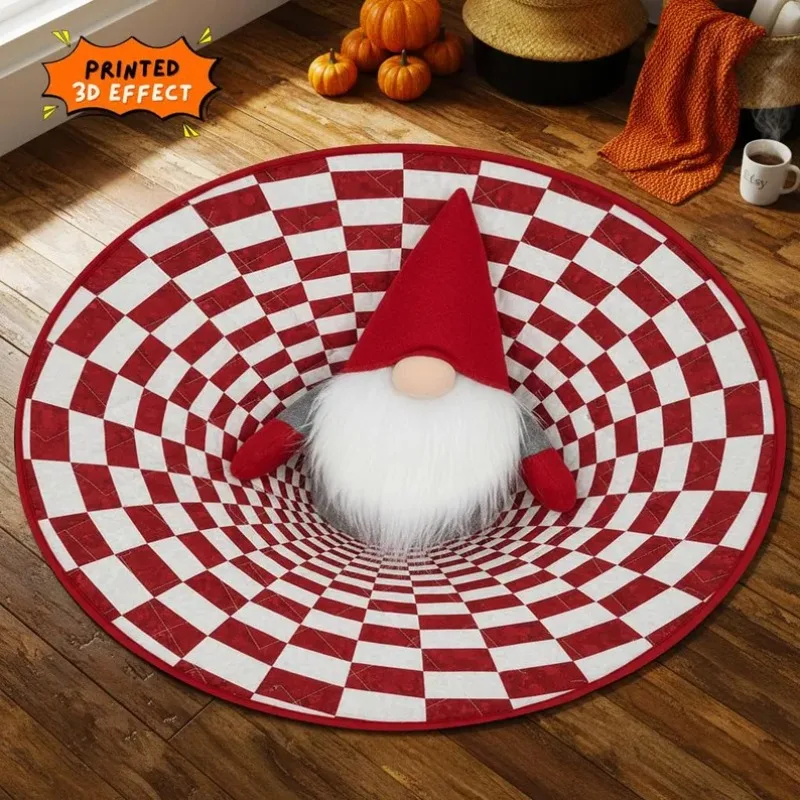 Weihnachtszwerg 3D-Illusionsteppich, süßer Urlaub, runder Teppich, festliche Weihnachtsdekoration, Bodenmatte, nordischer Zwerg, Weihnachtsgeschenk, Heimdekoration