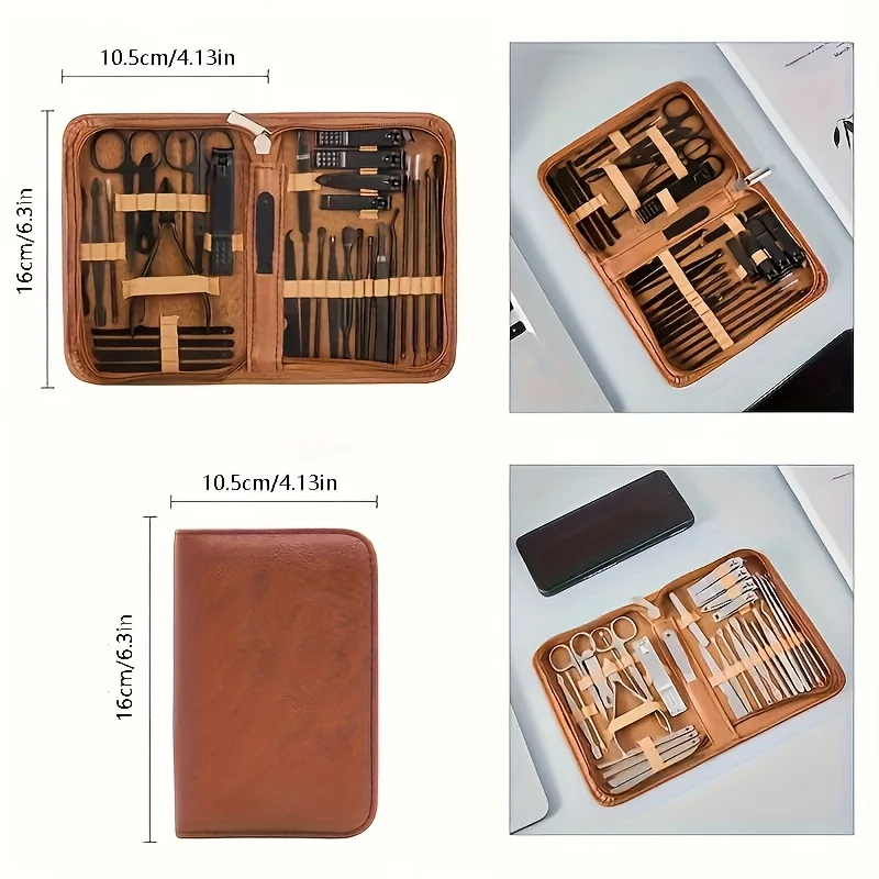 32pcs Set Luxury Nail Care Set in Black And Brown, Including Ingrown Nail Clippers And a Manicure Tool Set Covering Blackhead
