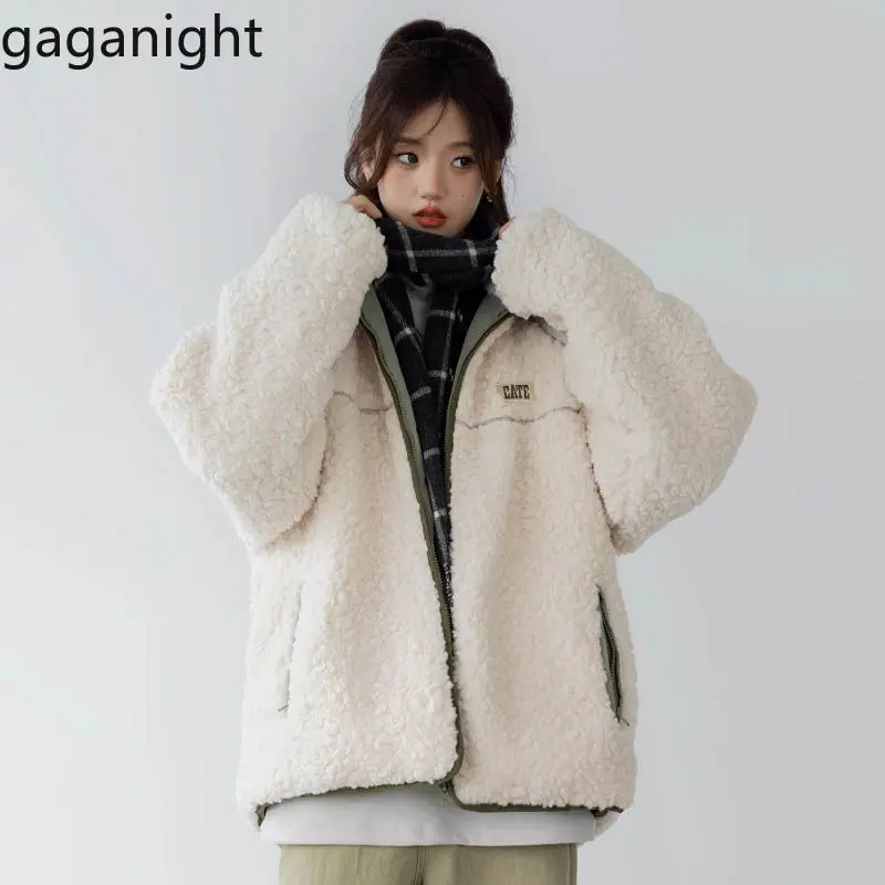 Gaganight Women Melad Thick Stand Collar Cotton Jacket Lamb Fleece Coat 2024 Autumn Winter New Loose Lamb Fleece Cotton Jacket