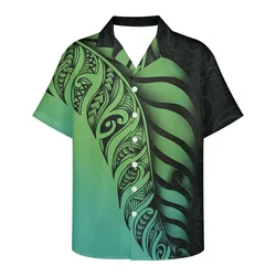 Men's Business Polynesian Shirt Casual Short Sleeve 2022 New Lapel Tribal Tattoo Button Slim Fit Fashion Top