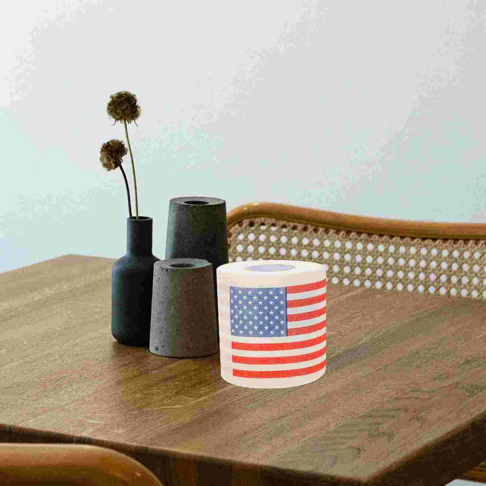 2 Rolls American Flag Paper Pattern Bathroom Toilet Scroll Embossed Design Used Papers Wood Pulp Tissue for