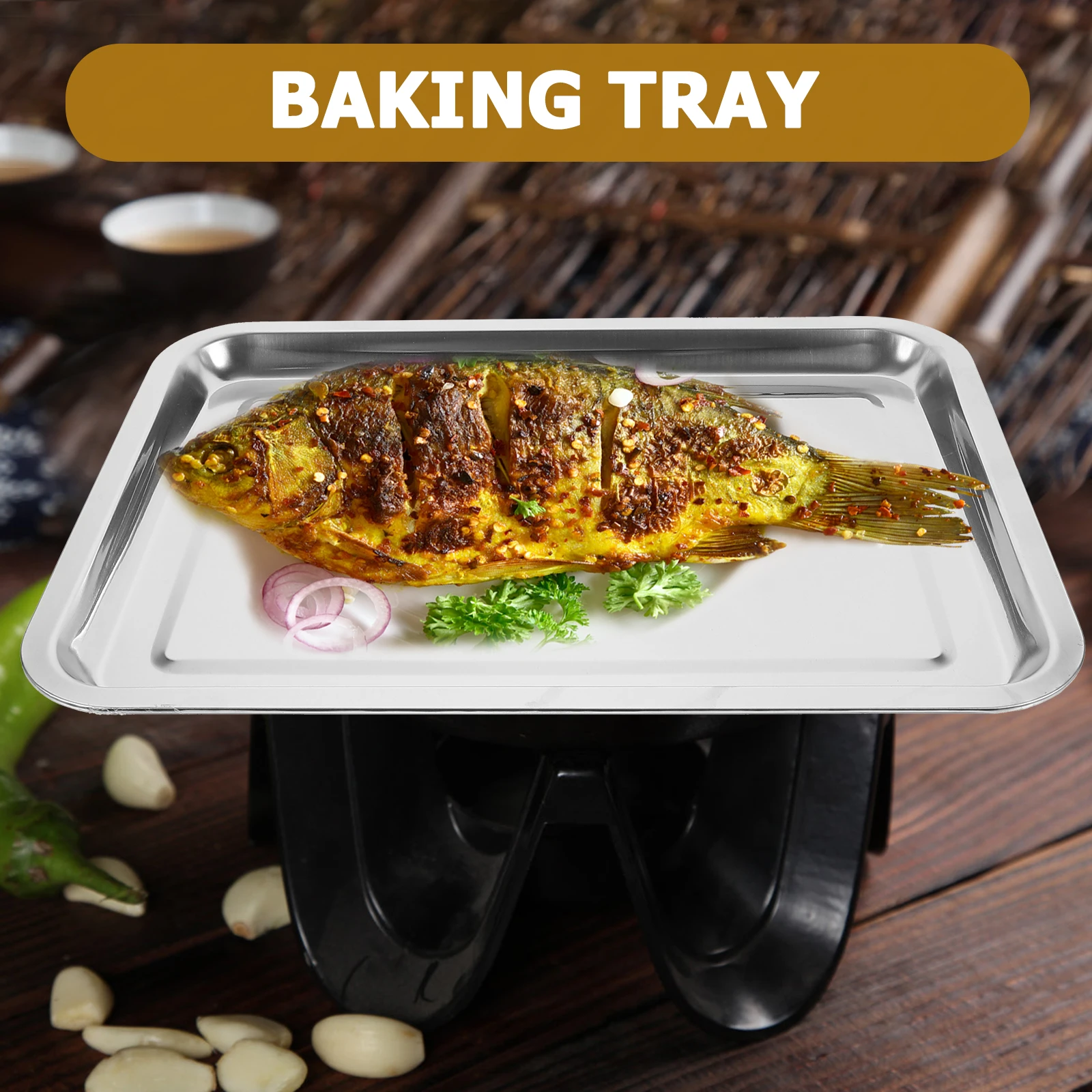 

Stainless Steel Grill Plate 36x27x2cm Wear Resistant Waterproof Multipurpose Dish Tray Grill Pan Dish Tray Gill Pan