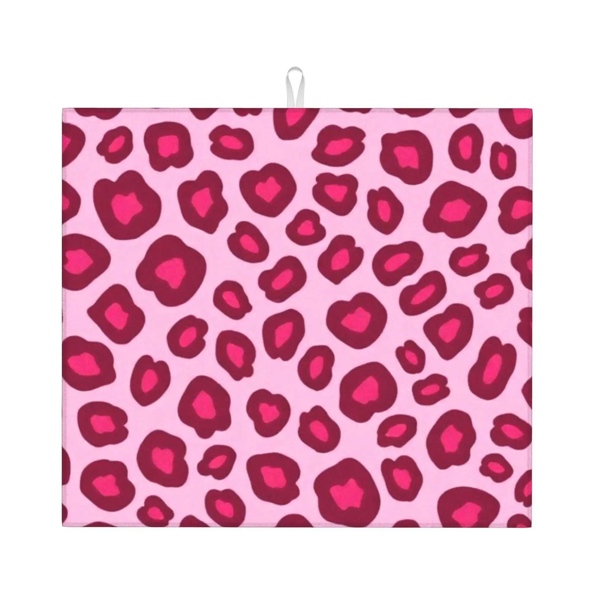 Drying Mat For Kitchen Pink Leopard Print Water Absorbent Waterproof Reusable  On Slip Kitchen Counter Protector Mat