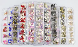 Cristal AB Rhinestone Pedra, Clear Flatback, 3D Glitter Nail Art, Strass Decorações, Mix Tamanhos Cores, 12 Grade, 120pcs