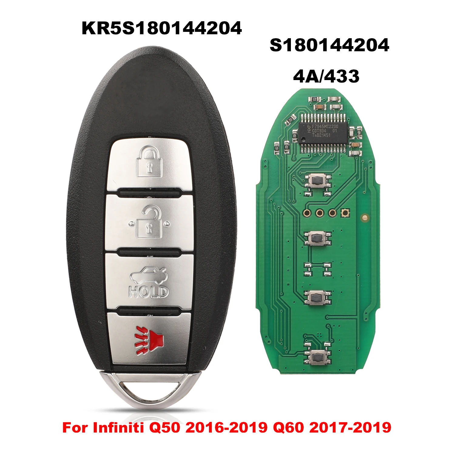 

jingyuqin KR5S180144204 S180144204 For Infiniti Q50 2016-2019 Q60 2017-2019 Remote Car Key Keyless Go Smart 4A 433mhz