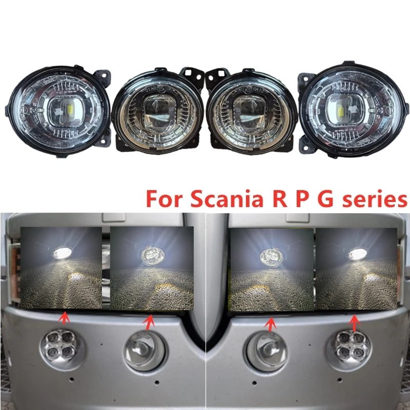 4pcs white emark 2x led inner and 2x LED outer fog lamp FOR Scania 5 / 6 P G R SERIES FRONT SPOT  FOG LAMPS LH + RH