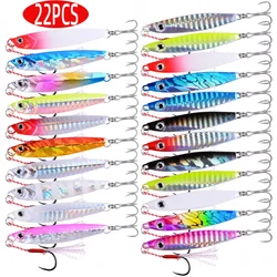 22PCS Metal Cast Jig Spoon Fihsing Lures Set 7g 10g 17g 21g 28g 30g 40g Casting Jigging Fish Sea Bass Fishing Lures Tackle