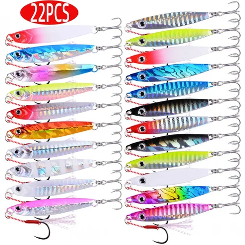 22 Uds. Juego de señuelos de pesca con cuchara de plantilla fundida de Metal 7g 10g 17g 21g 28g 30g 40g aparejos de Señuelos de Pesca de lubina de fundición
