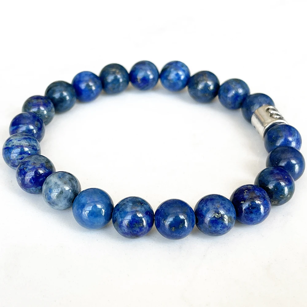 Ruberthen New Aries Zodiac Womens Bracelet 8 MM Afghanistan Lapis Lazuli Energy Wrist Mala Natural Handmade Gemstone Jewelry