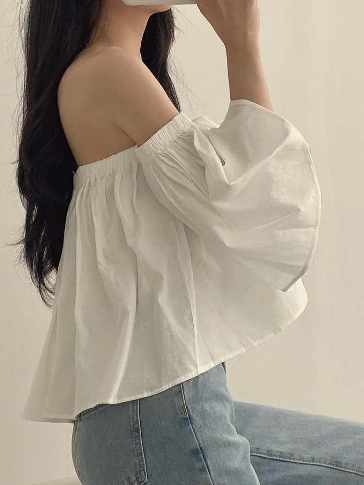 Chic verano diseño suelto ort Sve mujer irt un hombro tubo Top pantalones de pierna ancha mezcla de algodón coreano Sle viaje