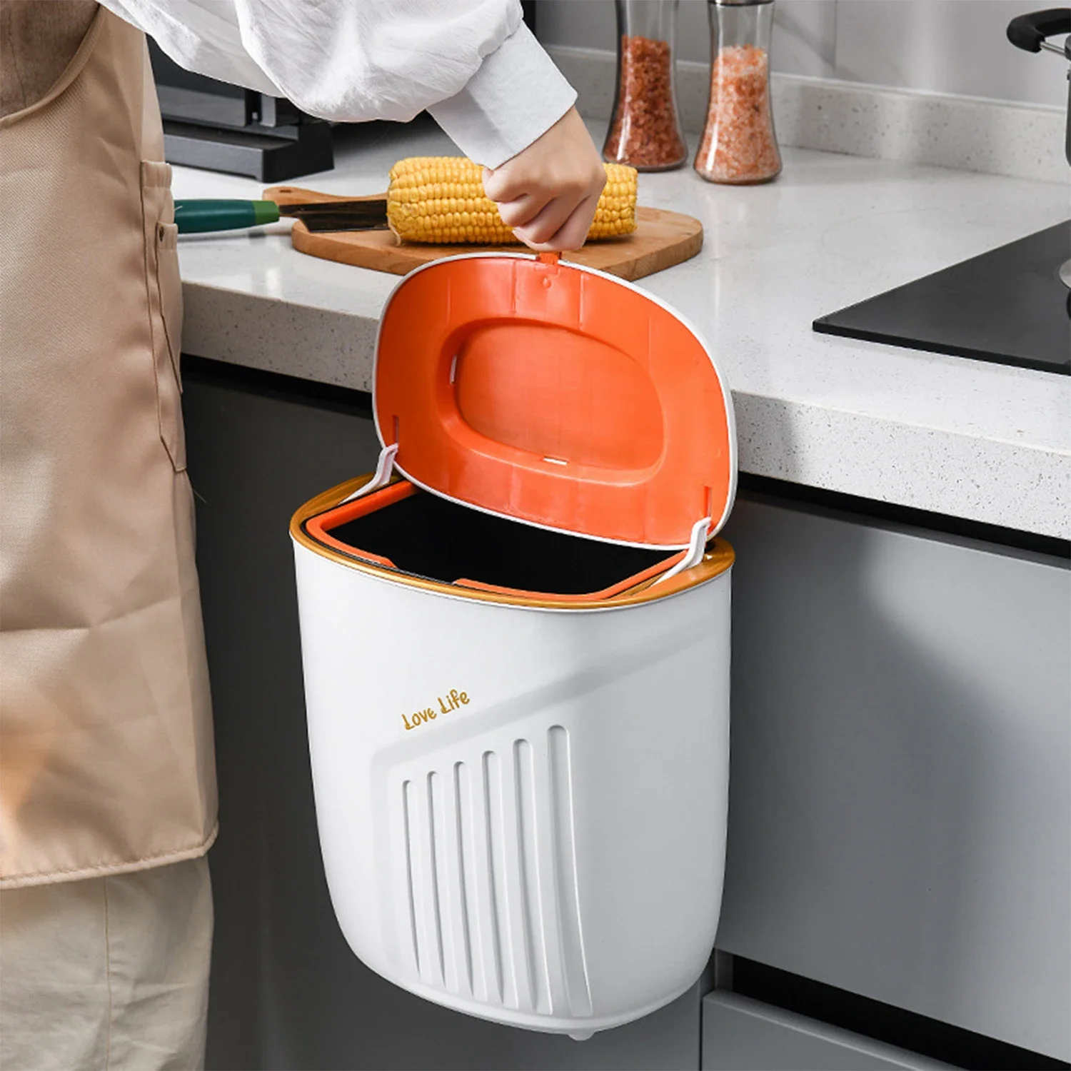 Kitchen Trash Can with Lid Compost Bin for Counter or Under Sink Hanging Trash Can for Kitchen, Bathroom, Bedroom, Cupboard