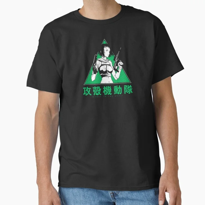 

023 GITS green Ghost In The Shell Cyberpunk Video game Cyborg Girl T shirt Large size Tops Anime Graphic Print Y2K Clothes