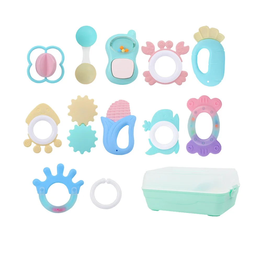 

12pcs Infant Teething Rattle Molar Assorted Shapes Baby Handbell Gum Massage Soother For Newborn Toddlers Early Development