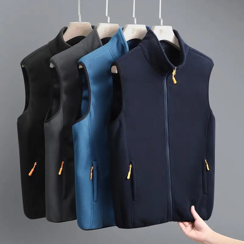 Fashion Winter Jacket M-4XL Zipper Pockets Plus Size Men Vest Autumn Winter Sleeveless Clothing Men Vest Jacket Cold Proof