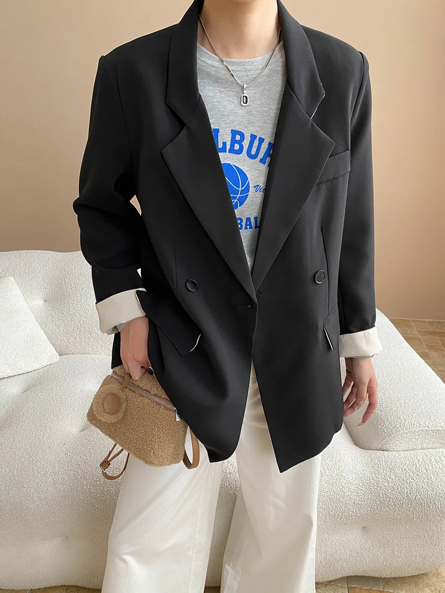 2025 Fashion Autumn New Lapel Long Sleeve Women's Jacket Contrast Cuffs Splicing Temperament Commuter Casual Suit Jacket