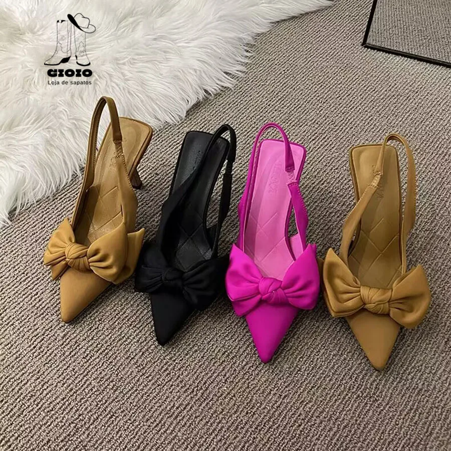 Sexy Butterfly Women\'s Shoes Bowknot Pumps Bow Pointed Toe High Heel Elegant Sandals Shallow Mouth Stiletto 2023 Ankle Stape