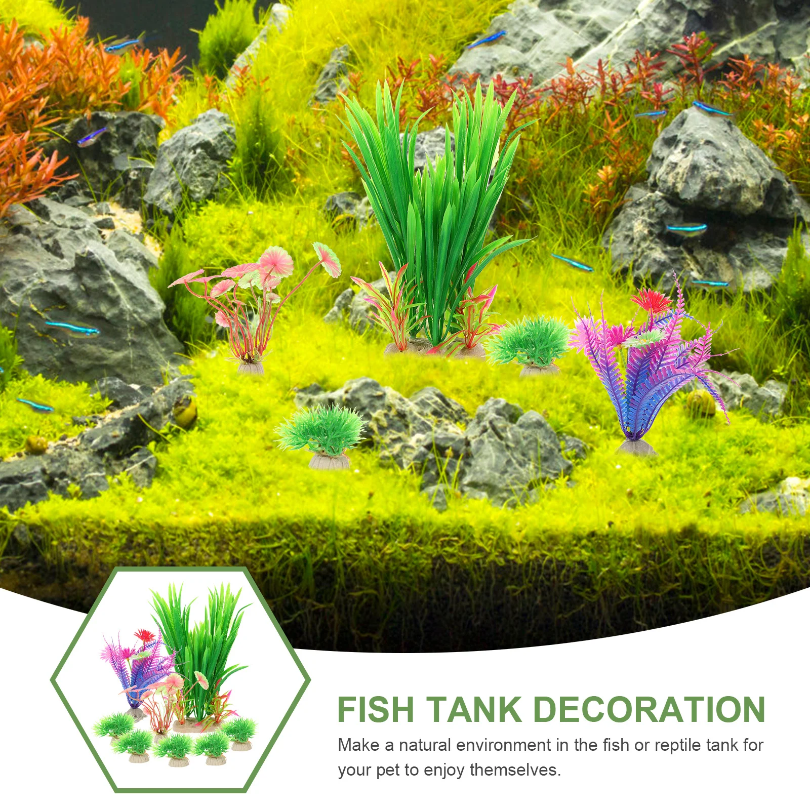 

8pcs Realistic Artificial Aquarium Plants Fish Tank Decor Set For Freshwater Tropical Tanks Aquatic Landscape Decoration