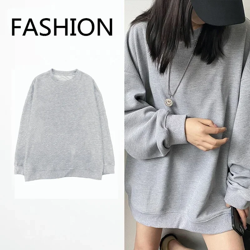 2024 New Solid Color Long sleeved Round Neck Women\'s Sweater Fashion Spring and Autumn Wear Korean Loose Versatile Coat Top