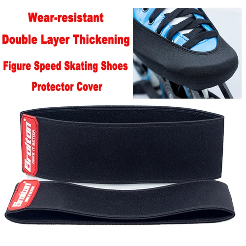 Imagen 2 del producto Cubierta elástica de doble capa para zapatos de patines de hielo, cubierta protectora profesional para zapatos de patinaje de velocidad en línea, resistente al desgaste, color negro