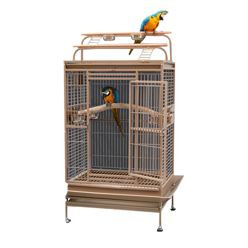 China Large Parrot Cage Stainless Steel Strong Lovebird Breeding Flight Cage For Parrot Macaw Play Top With Wheels