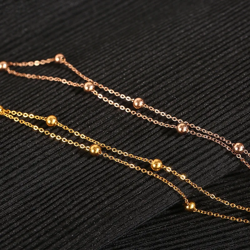316L Edelstahl Kugelkette Fußkettchen Damen einfache geschichtete dünne Perlen Fußkettchen Schmuck Großhandel
