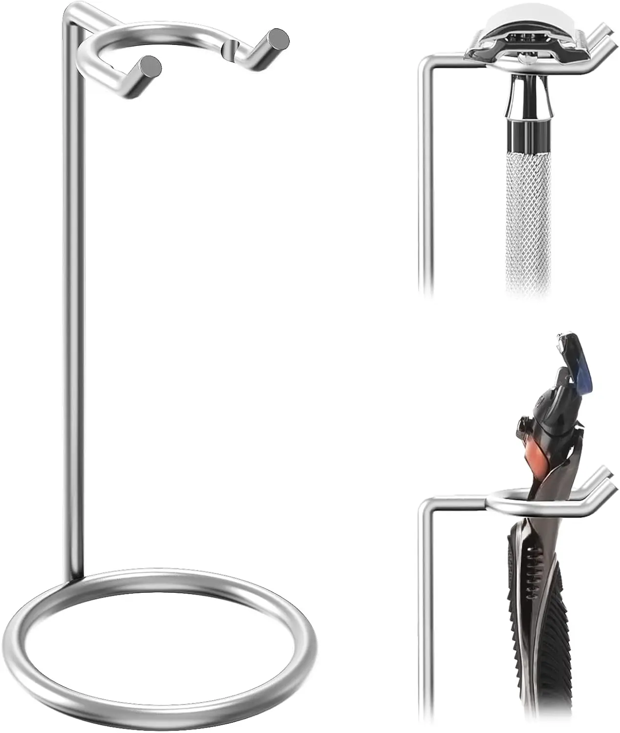 

Stainless Steel Razor Stand, Deluxe Men's Travel Shaver Holder, Shaving Support Compatible with Long Handle Safety Razor, Fusion