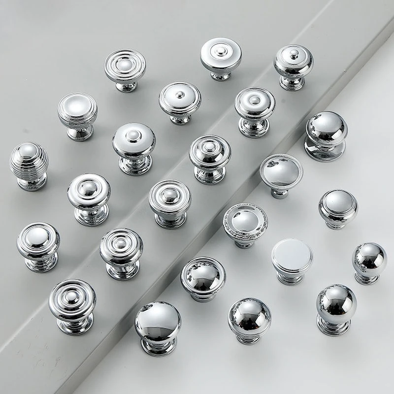 Single Hole Bright Silver Brass Handle Kitchen Cabinet Furniture Small Door Wardrobe Drawer Round Knob Handle Home Decoration