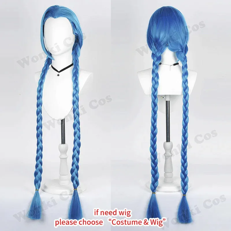 CyAnime Arcane Jinx Cosplay Costume Shoes Boots for Jinx Cosplay Wig Long Hair for Women Halloween Party Carnival Outfits