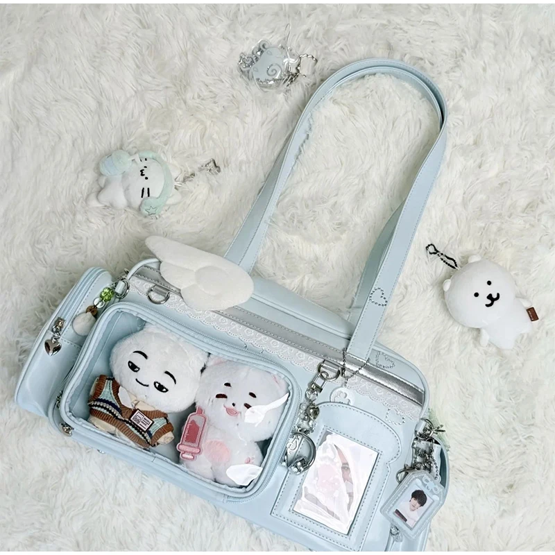 

Sweet Lace Leather Tote Bag Transparent Lolita Shoulder Bag Cute Everyday Versatile Multi-functional Large Capacity Handbag New