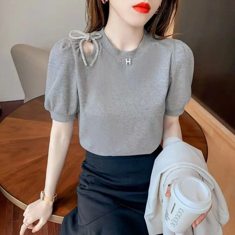 Women\'s Summer Fashion Simplicity Solid Color O-neck Short Sleeve T-Shirt Women Clothing Casual All-match Temperament Slim Tops