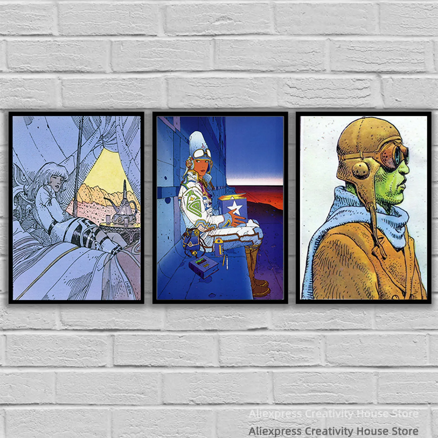 Moebius Cartoonist Comic Works, Cartoons, Illustrations Wall Art Poster Vintage Canvas Posters and Prints Canvases Painting Home