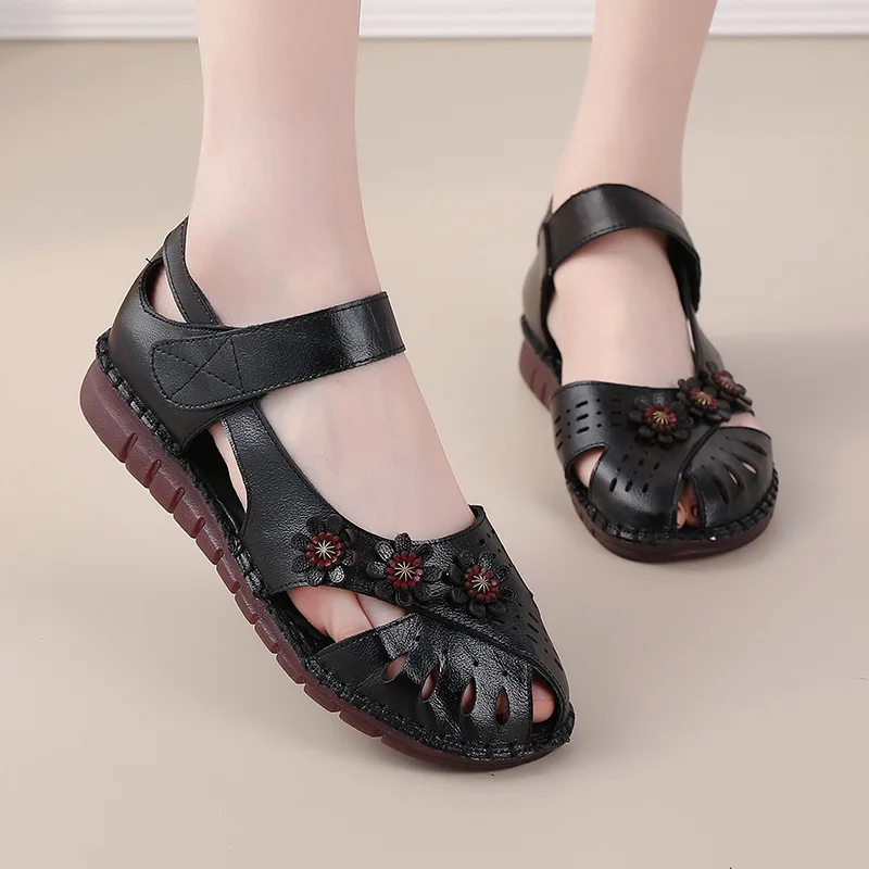 GKTINOO Sommer Neue Handgemachte frauen Schuhe Nationalen Stil Echtes Leder Hohl frauen Sandalen weiche Flache mit Sandalen