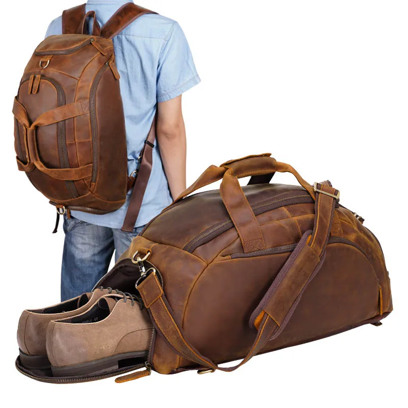 

Luufan Featured Men's Genuine Leather Travel Bag 4 Use Multifunction Travel Backpack Male Laptop Bagpack Unique Men Shoulder Bag