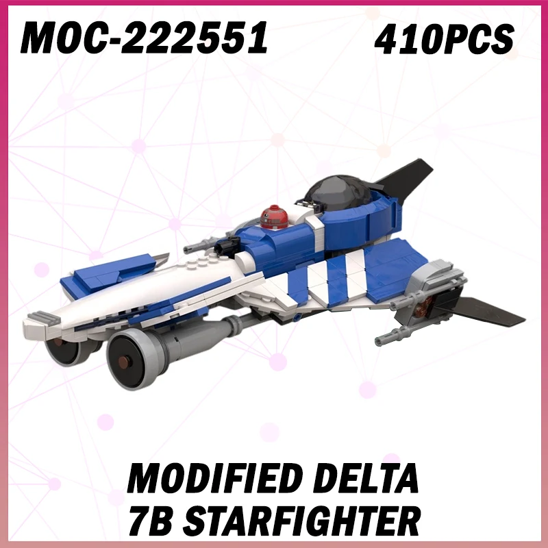 

410 шт. MOC-222551 космическая война модифицированный Delta 7B Starfighter модель строительного блока истребитель оружие звездный набор кирпичей креативные подарки «сделай сам»