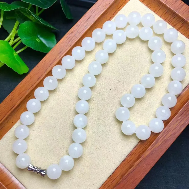 Natural White Marble Jade Necklace Polishing Jewelry Crystal Healing Lucky Fashion Accessory Birthday Gift For Women 1pcs 10MM