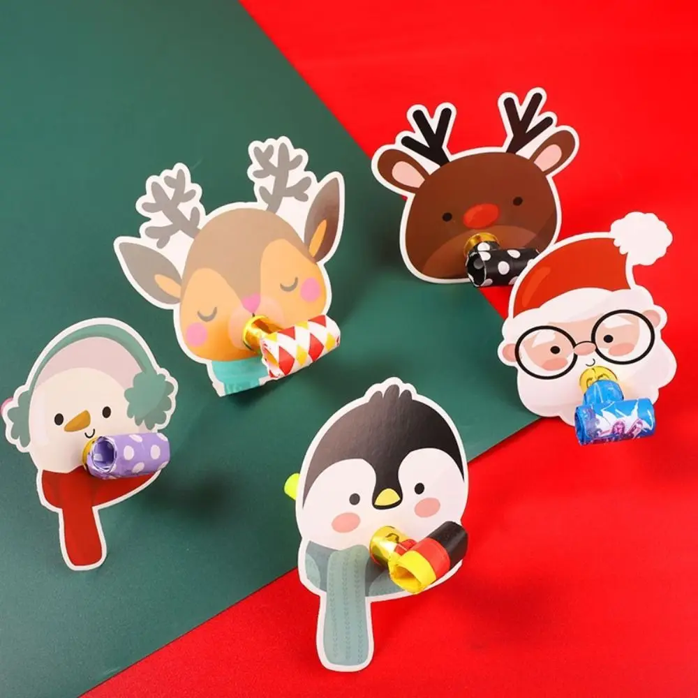 

4 Pcs Santa Claus Party Blowout Horn Elk deer Clown Blower Blowout Whistle Blower Cartoon Noise Makers Toys Kids Birthday Gifts